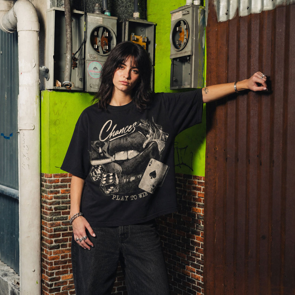 Chances Play to Win Oversized Graphic T-Shirt