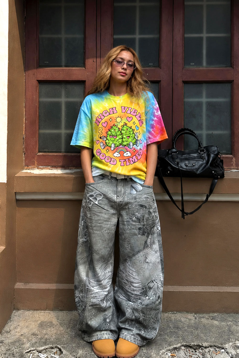 High Vibes Retro Tie Dye Graphic Tee