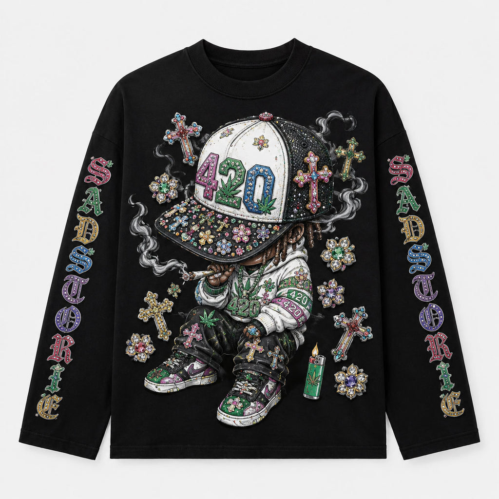 420 Jeweled Character Long Sleeve Shirt