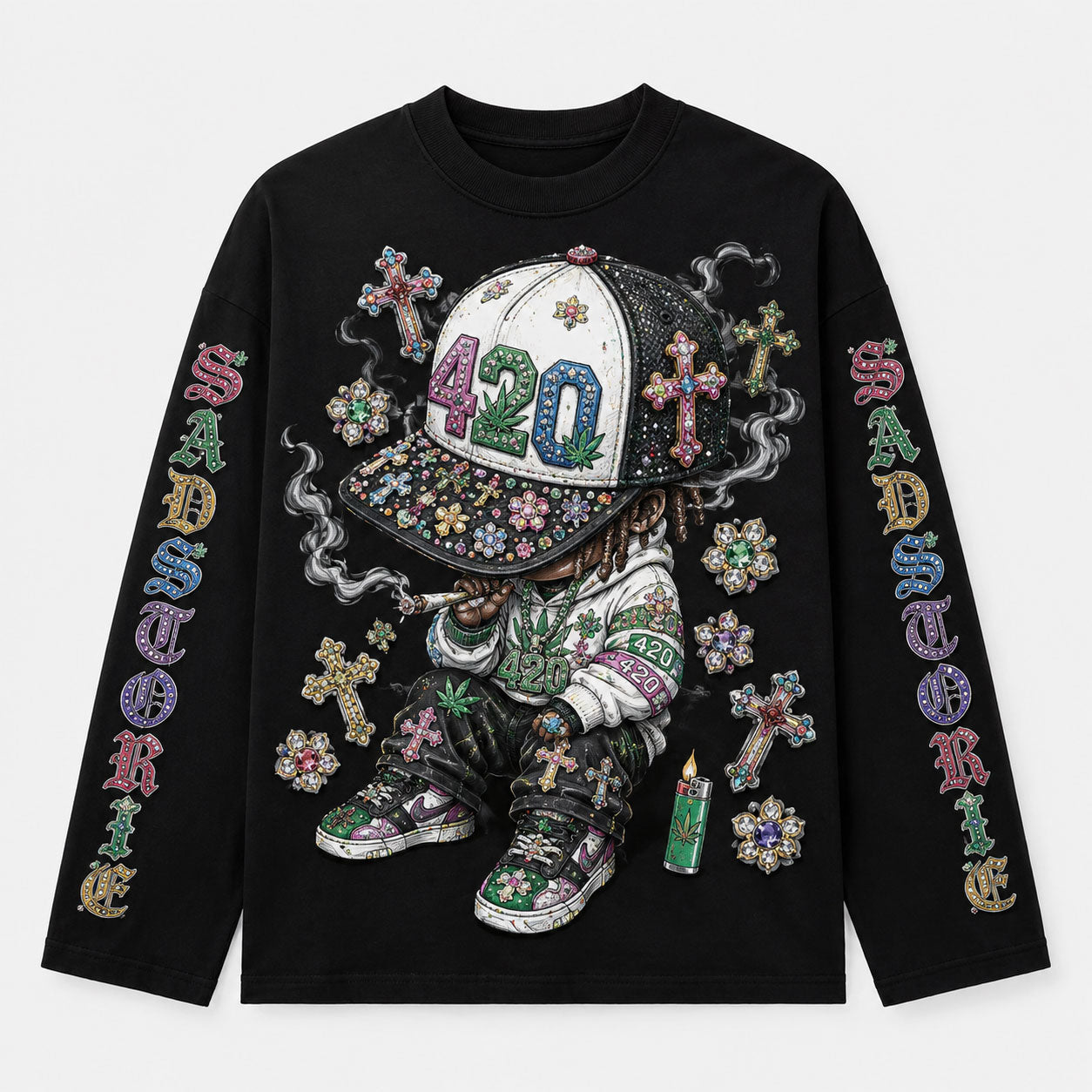 420 Jeweled Character Long Sleeve Shirt