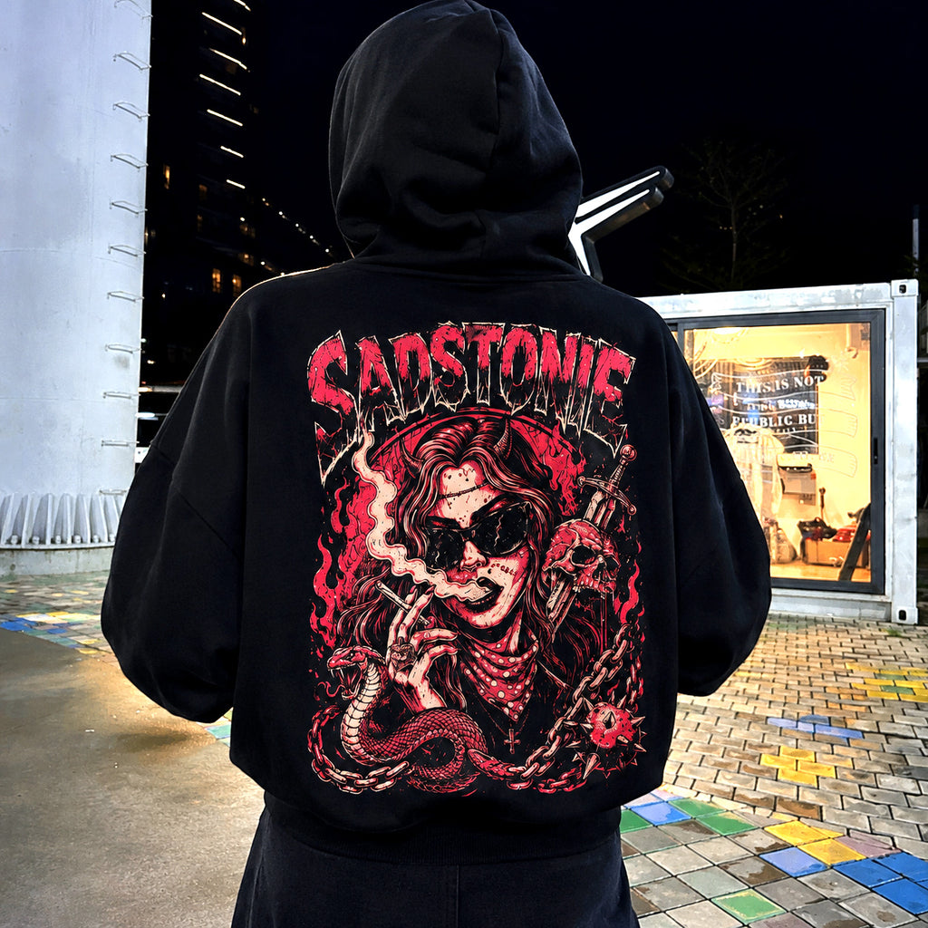 Punk Succubus Graphic Pink Oversized Hoodie