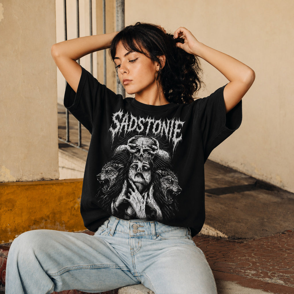 Gothic Wolf Skull Graphic Oversized T-Shirt
