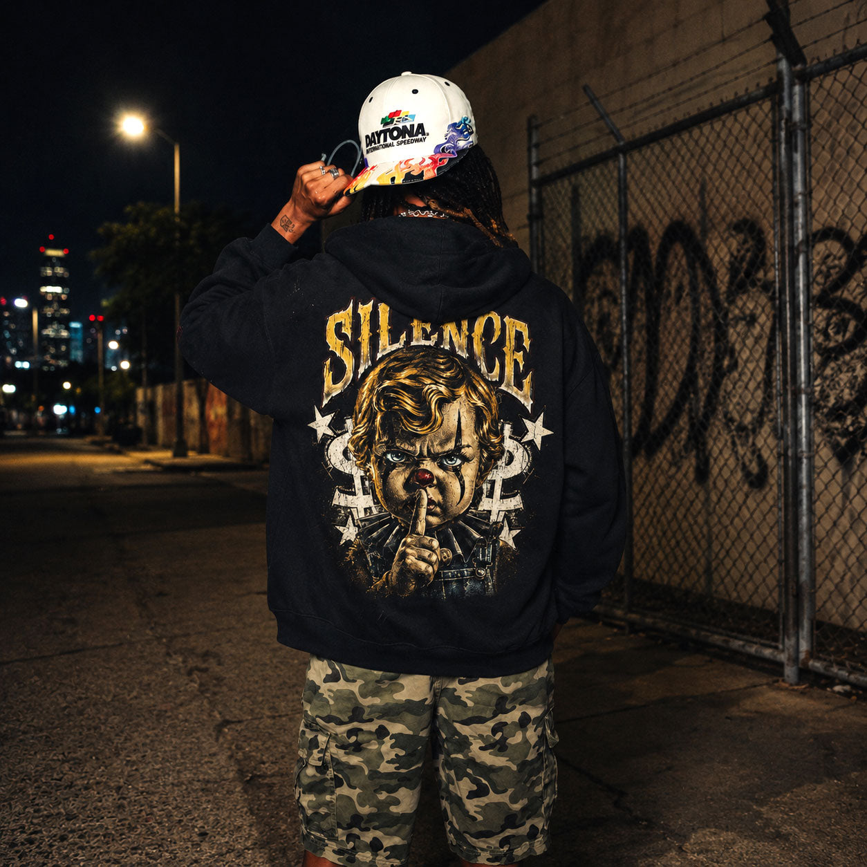 Silence Clown Boy Black Graphic Hoodie