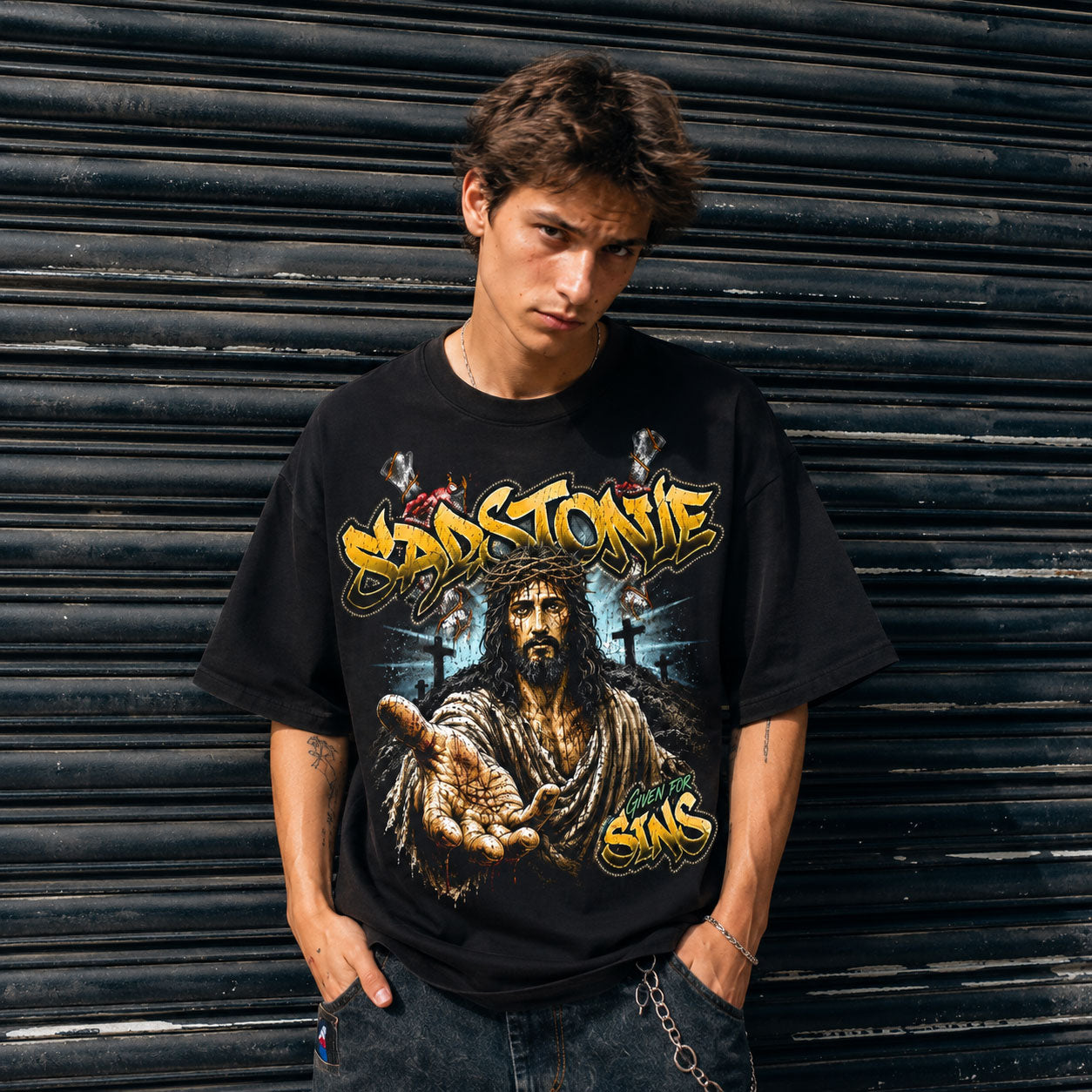 Jesus Given For Sins Black Graphic T-Shirt