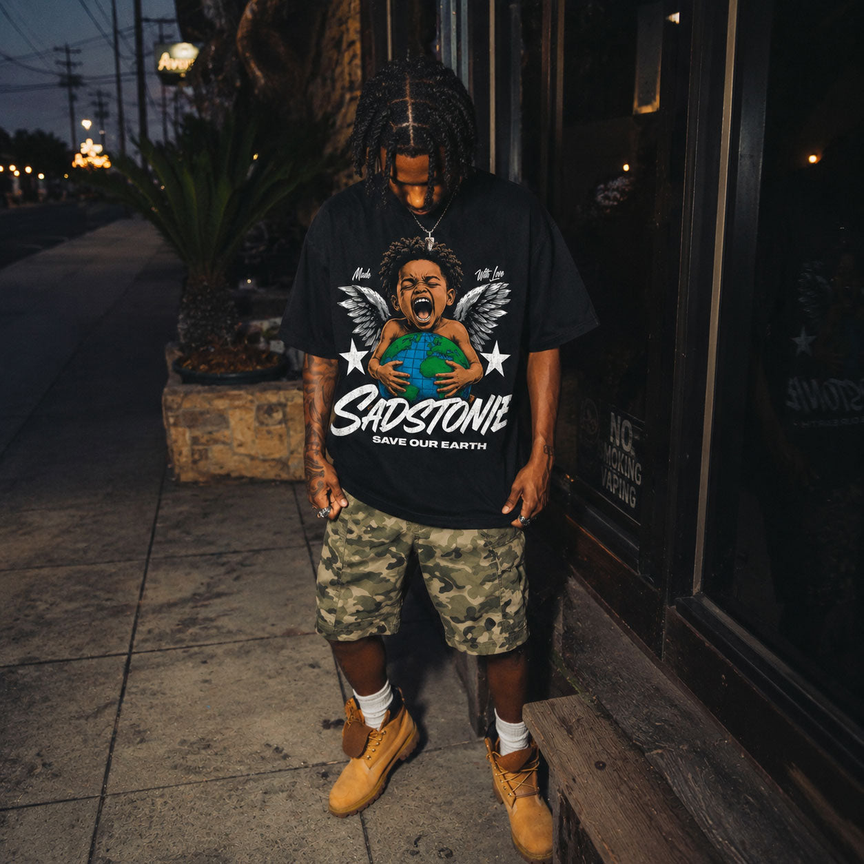 Save Our Earth Angel Boy Black Graphic Tee