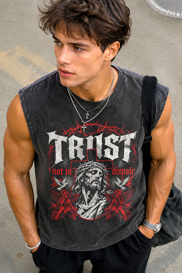 Gothic Christian Muscle Tee Acid Wash Cotton