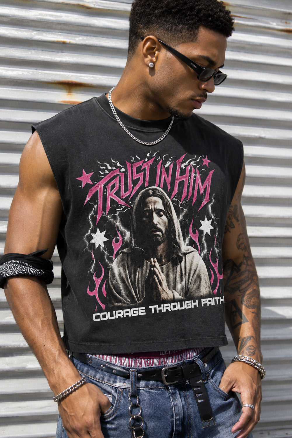 Y2K Cyber Christian Muscle Tee Acid Wash