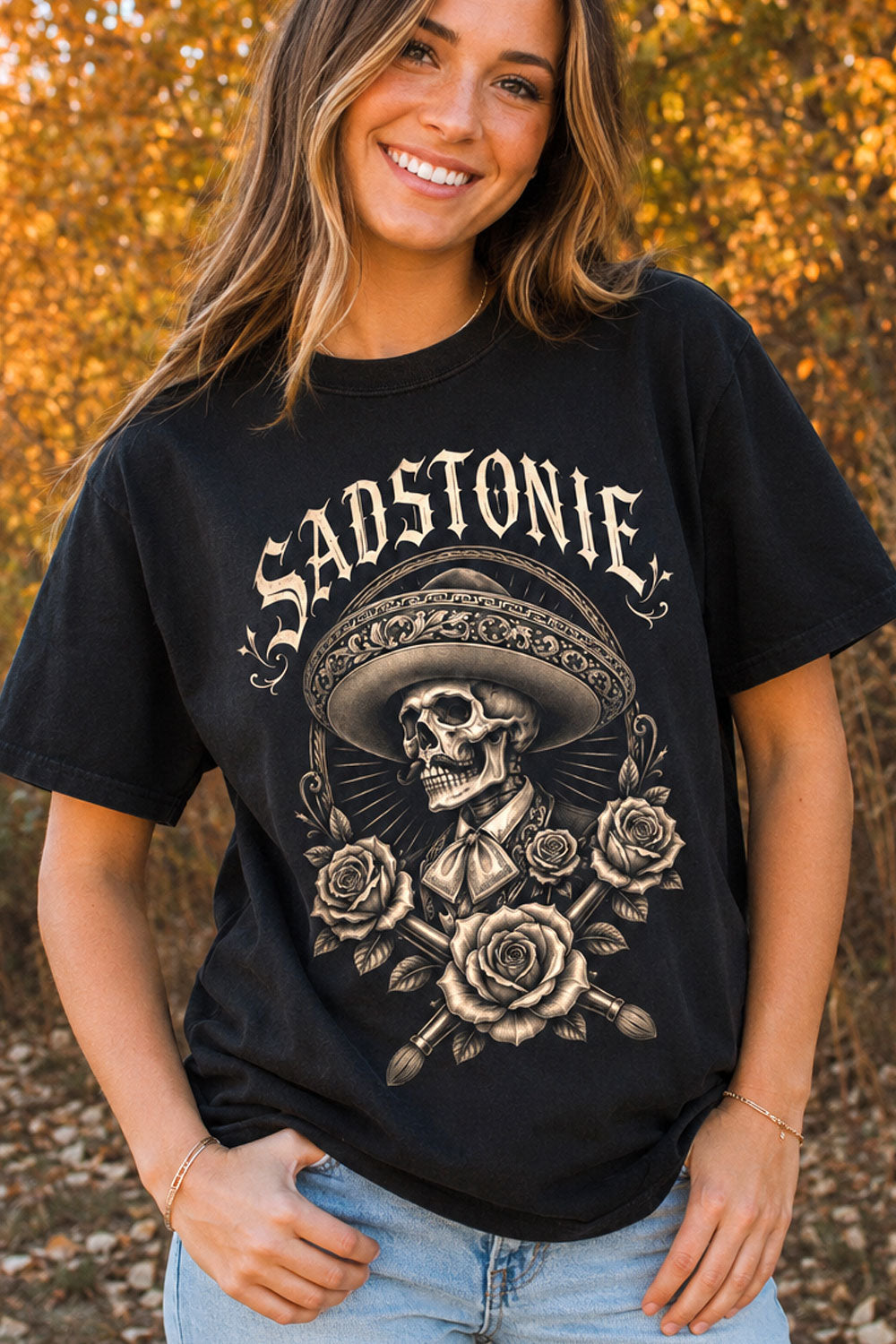 Mariachi Skull Graphic Tee Black T-Shirt