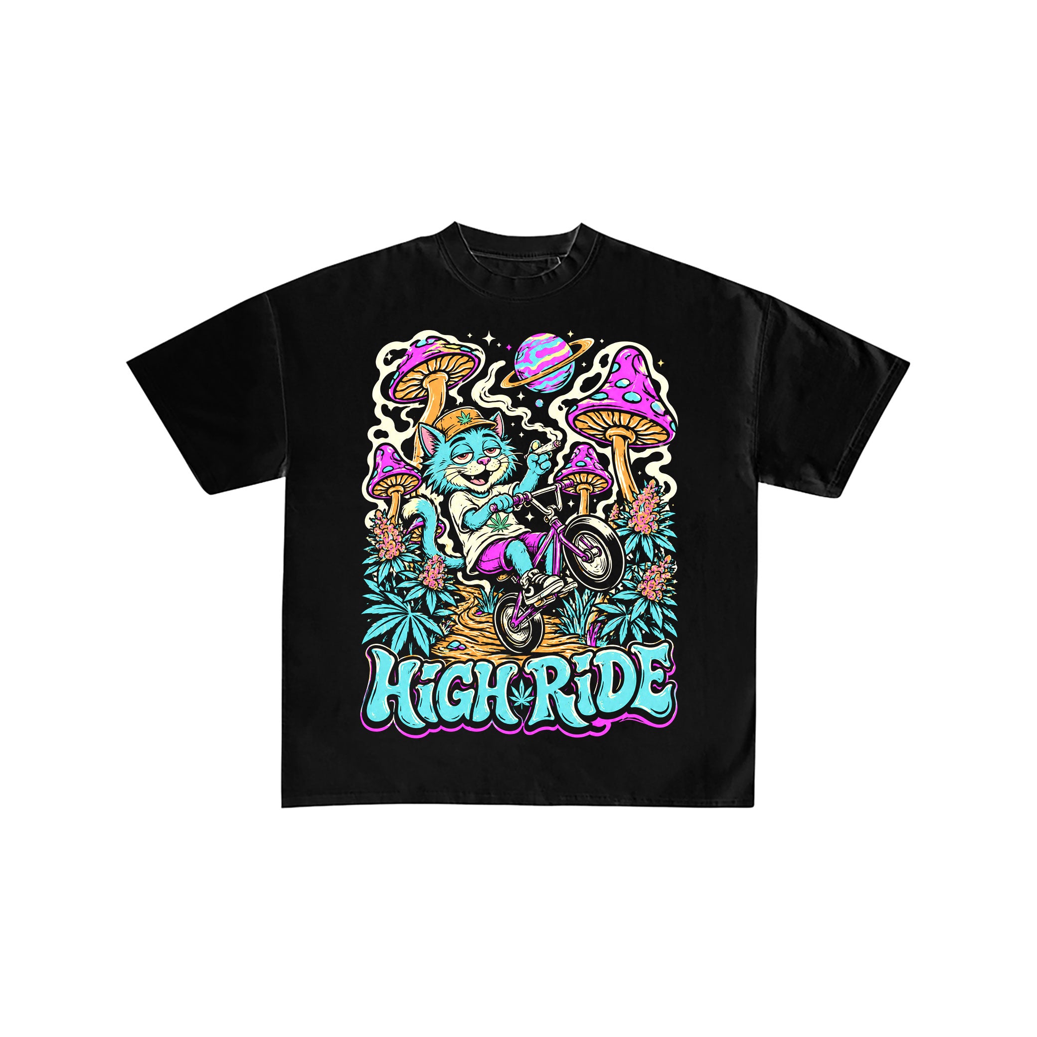 High Ride Psychedelic Cat Cannabis T-Shirt