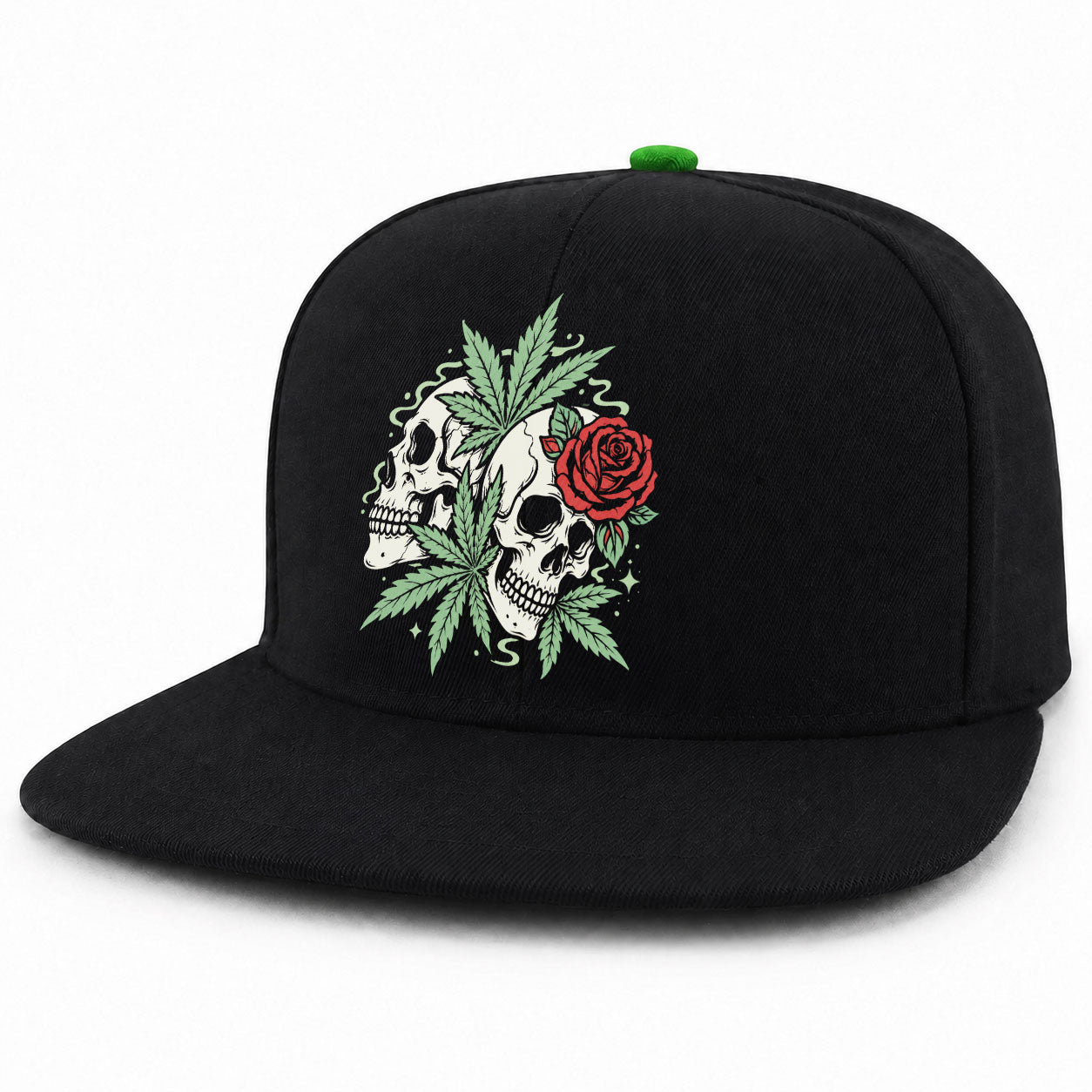 Skull & Weed Leaf Black Snapback Hat