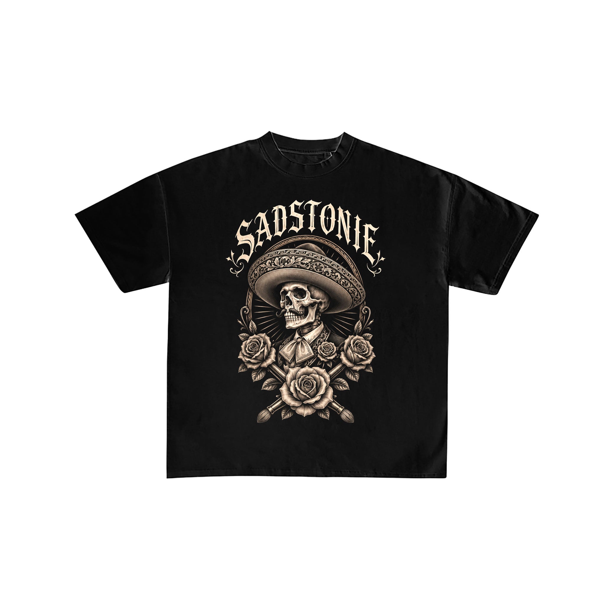 Mariachi Skull Graphic Tee Black T-Shirt
