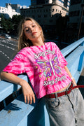 Stay High Butterfly Pink Tie-Dye Oversized Tee