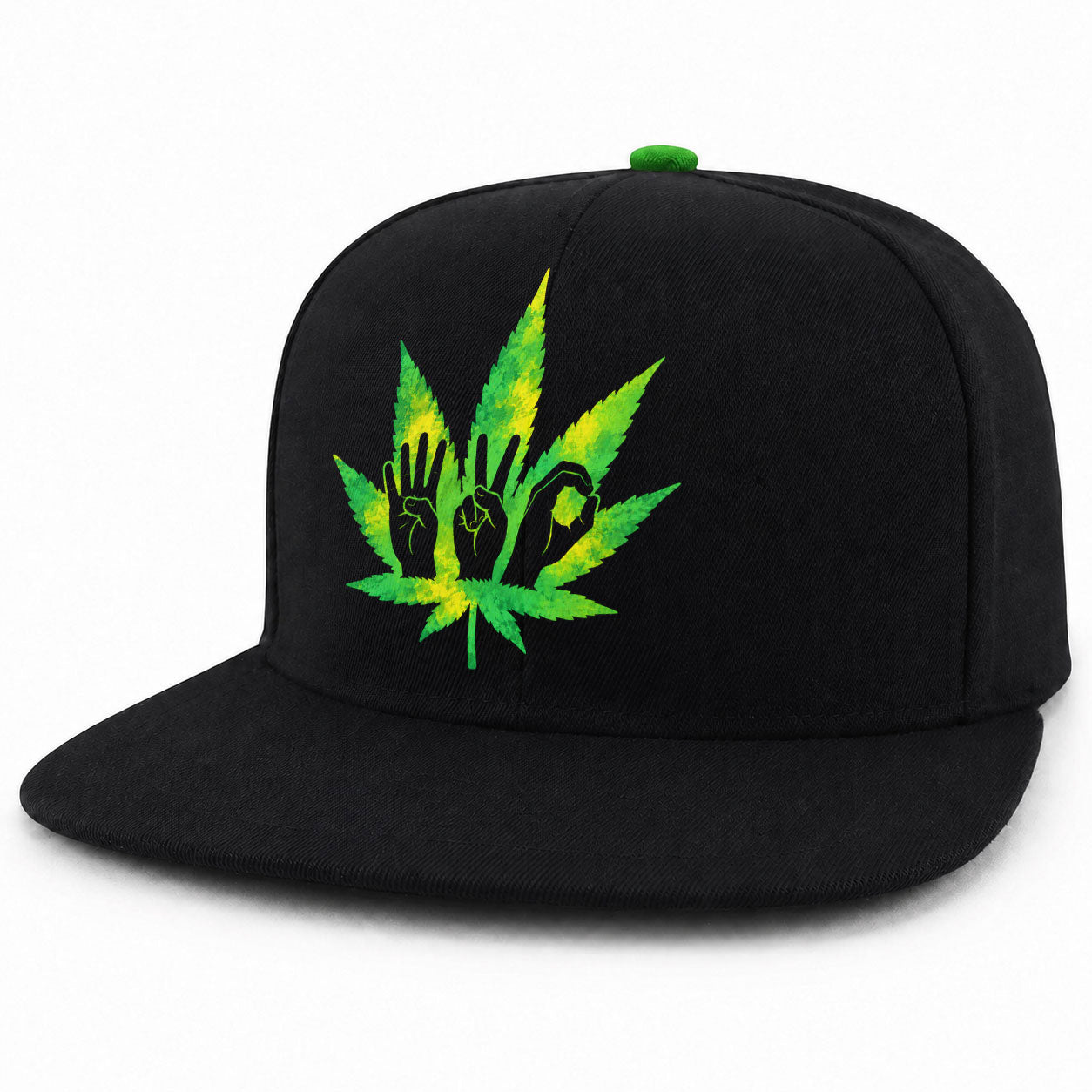 420 Hand Sign Weed Leaf Snapback Hat