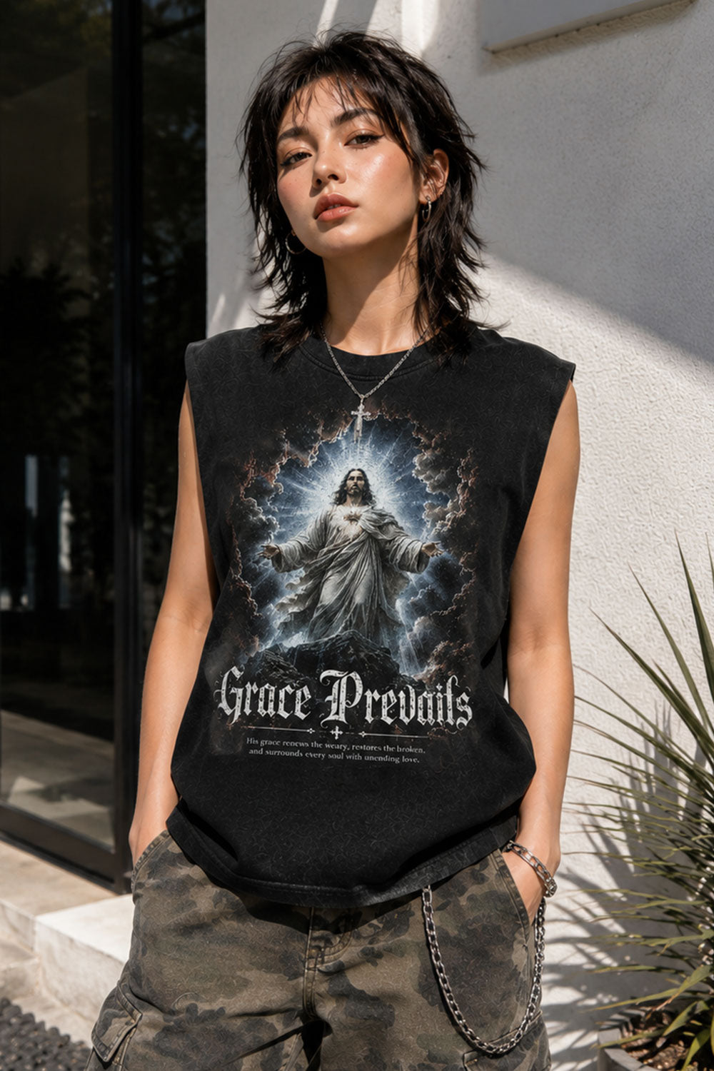Grace Prevails Jesus Vintage Crop Tank