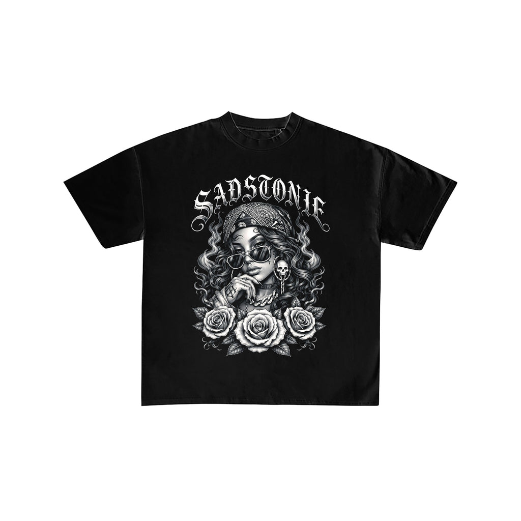 Chicana Bandana Girl Graphic Black Tee
