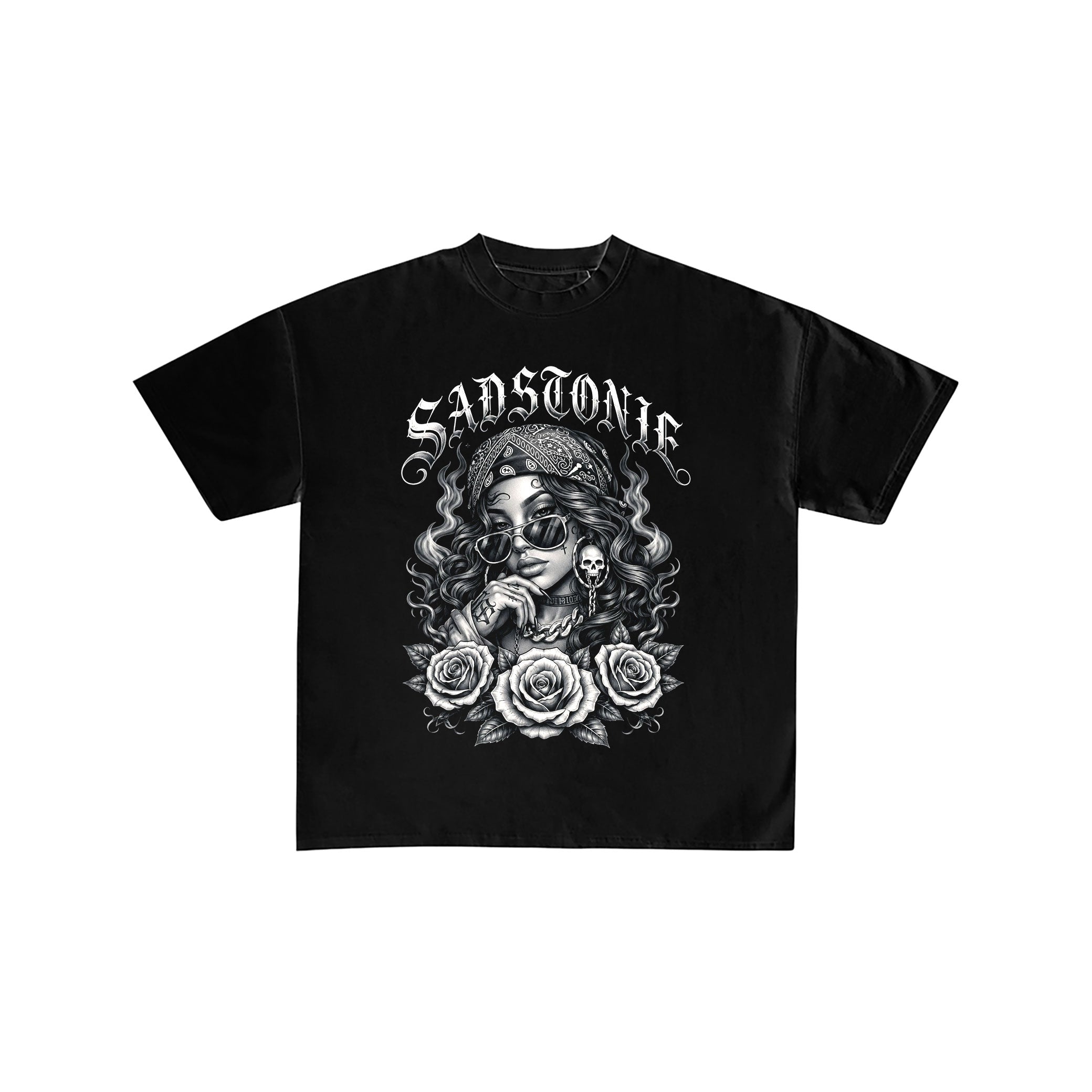 Chicana Bandana Girl Graphic Black Tee