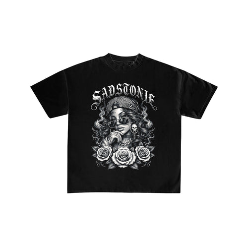 Chicana Bandana Girl Graphic Black Tee