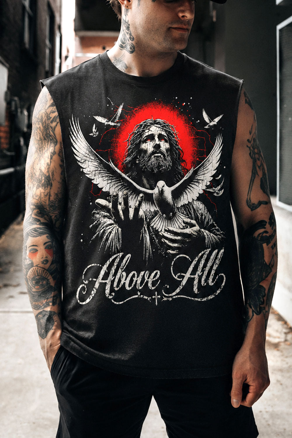 Above All Jesus Dove Graphic Muscle Tee