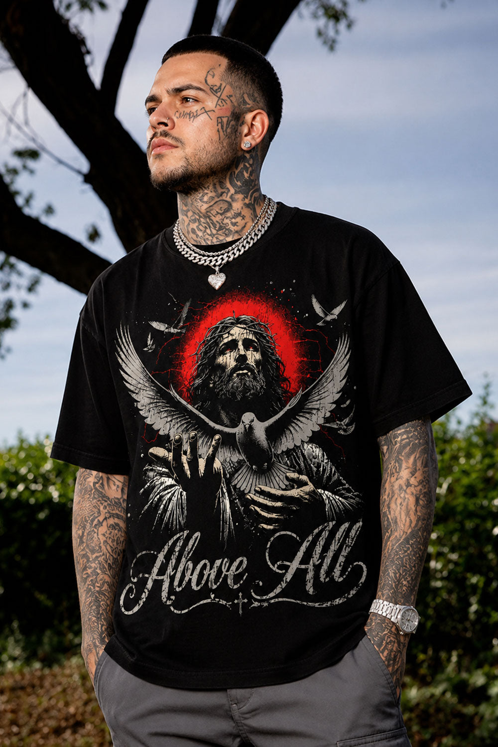 Above All Jesus Dove Graphic Streetwear Tee