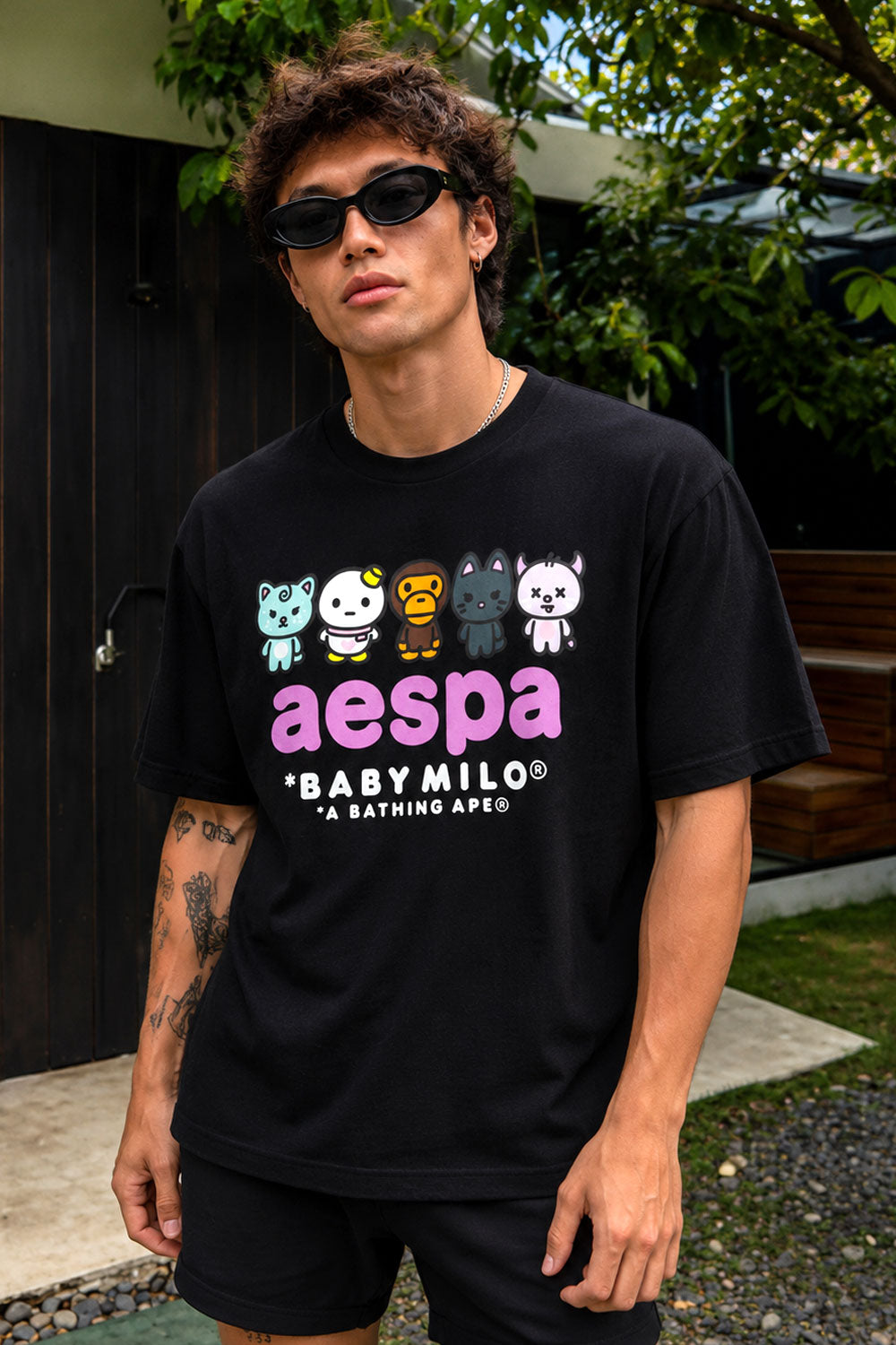 BAPE x aespa Baby Milo Black Shirt