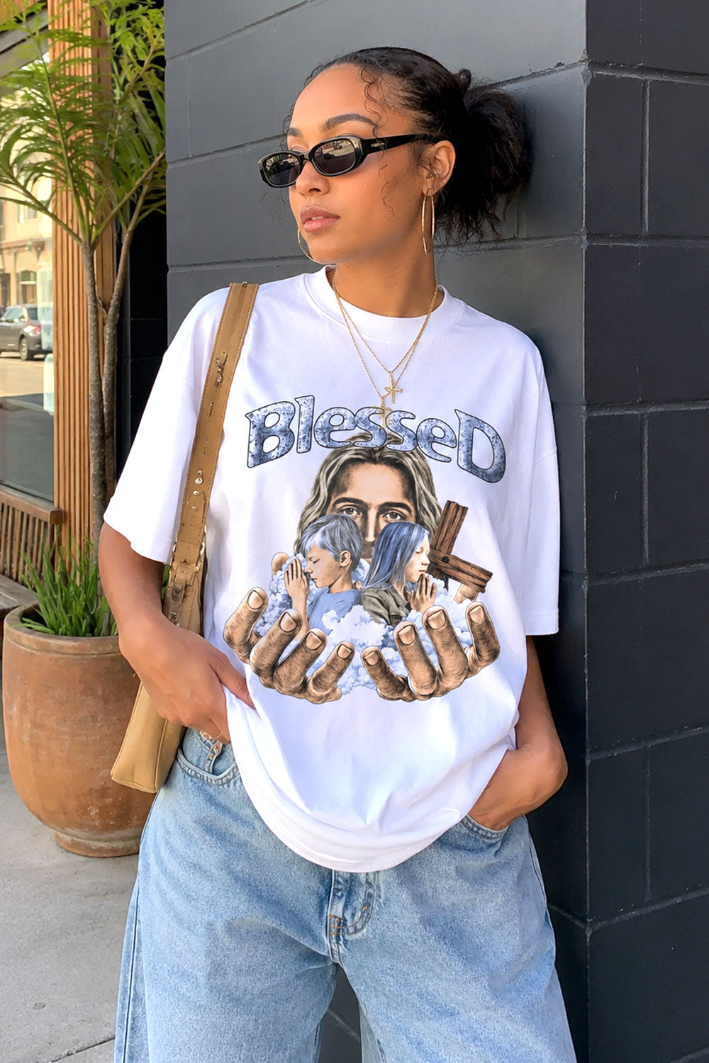 Blessed Jesus Praying Children White Tee