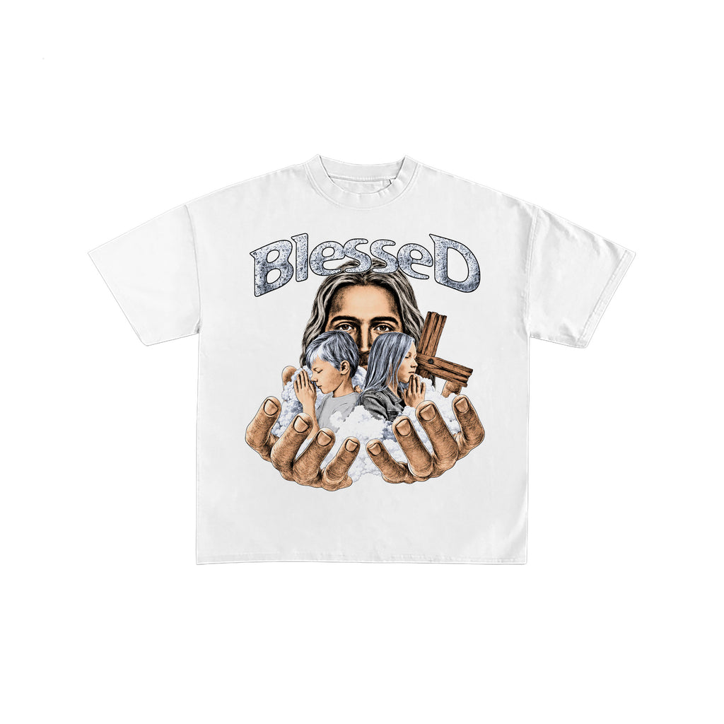 Blessed Jesus Praying Children White Tee