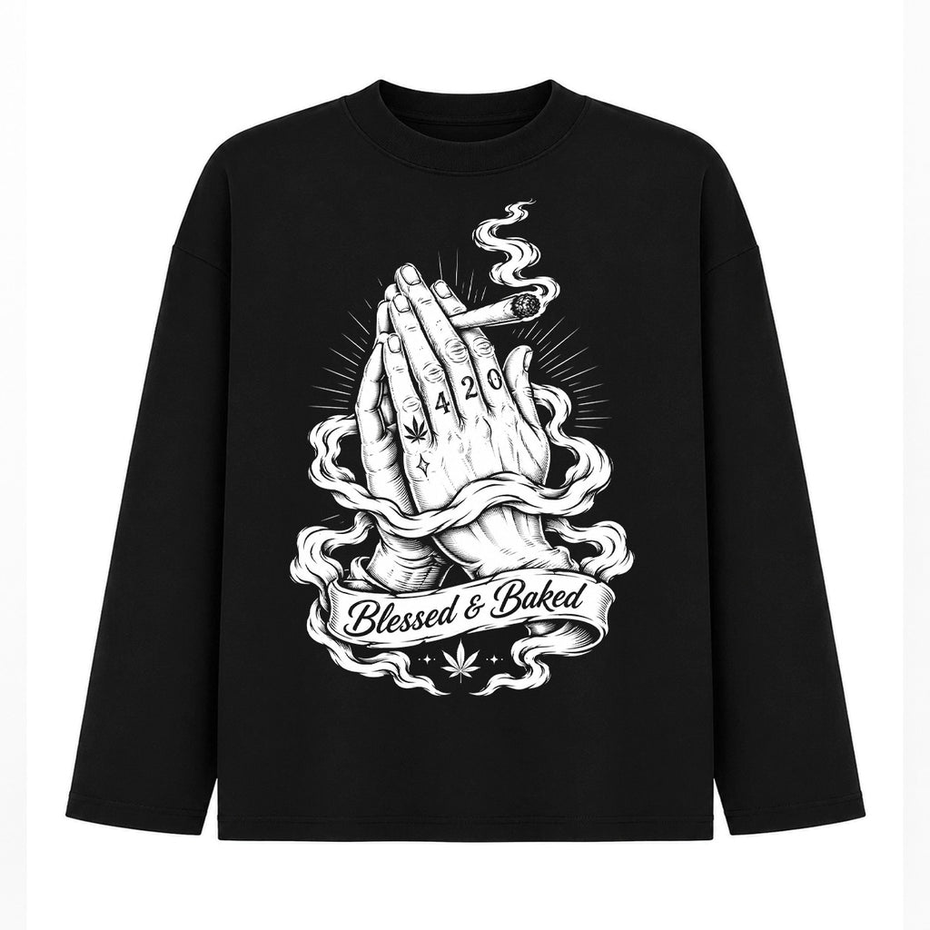 Blessed & Baked 420 Praying Hands Long Sleeve Tee