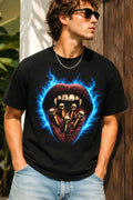 Blue Flame Vampire Lips Skull Graphic T-Shirt