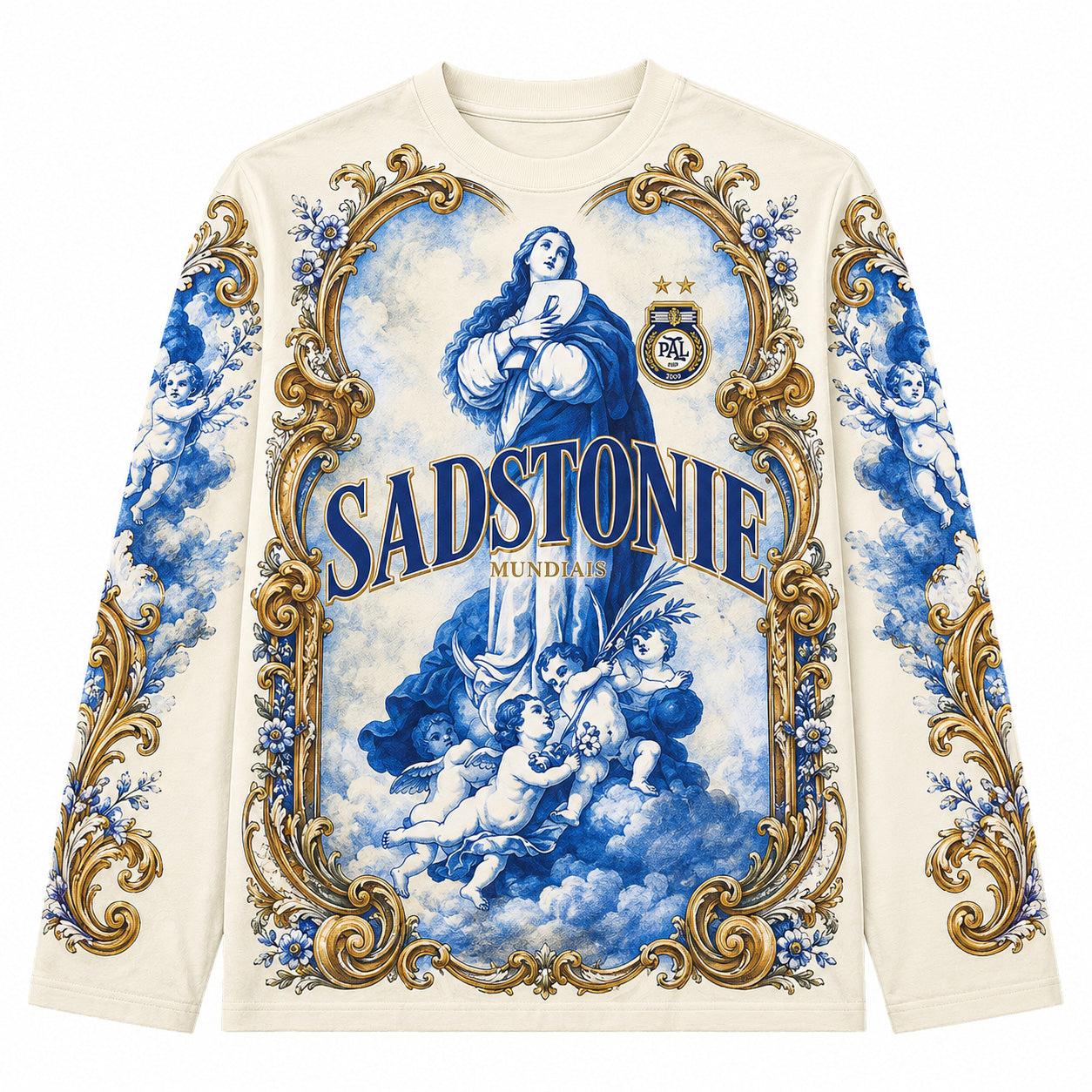 Blue Baroque Angel Graphic Long Sleeve Shirt