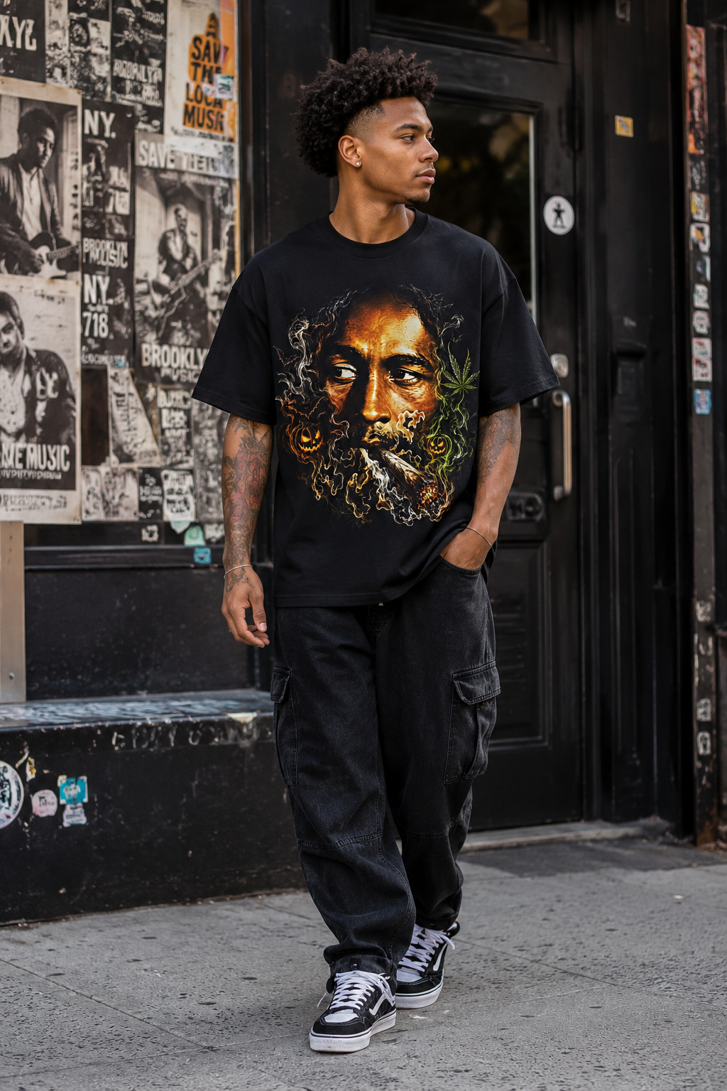 Bob Marley Halloween Smoking Graphic T-Shirt