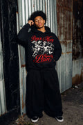 Born in Misery Cherub Graphic Black Crop Hoodie