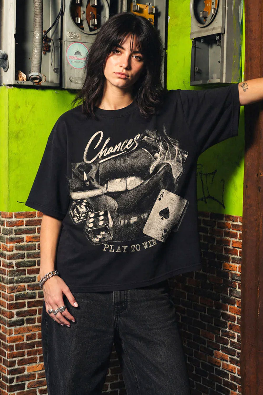 Chances Play to Win Oversized Graphic T-Shirt