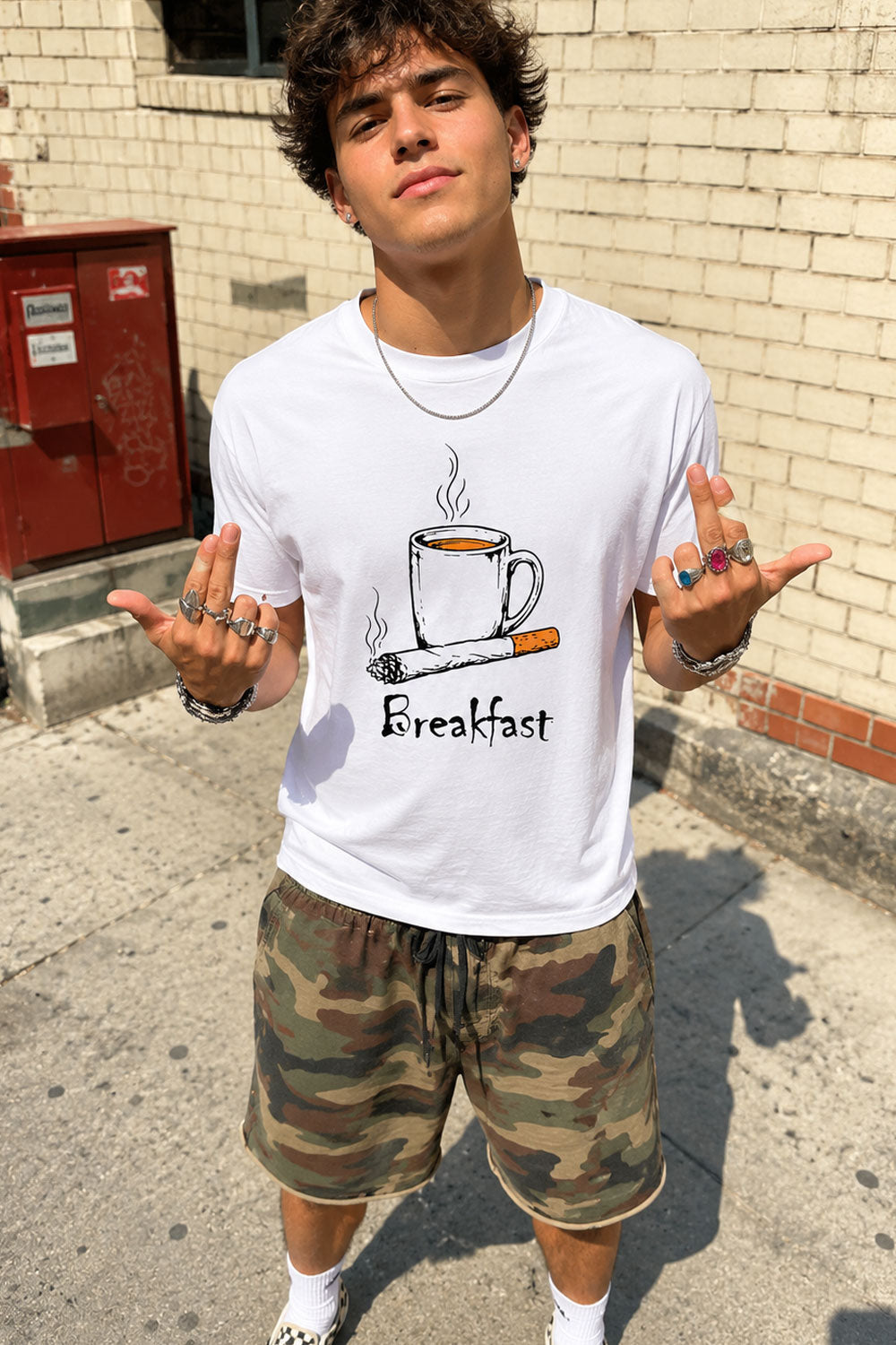 Coffee and Cigarette Breakfast White T-Shirt