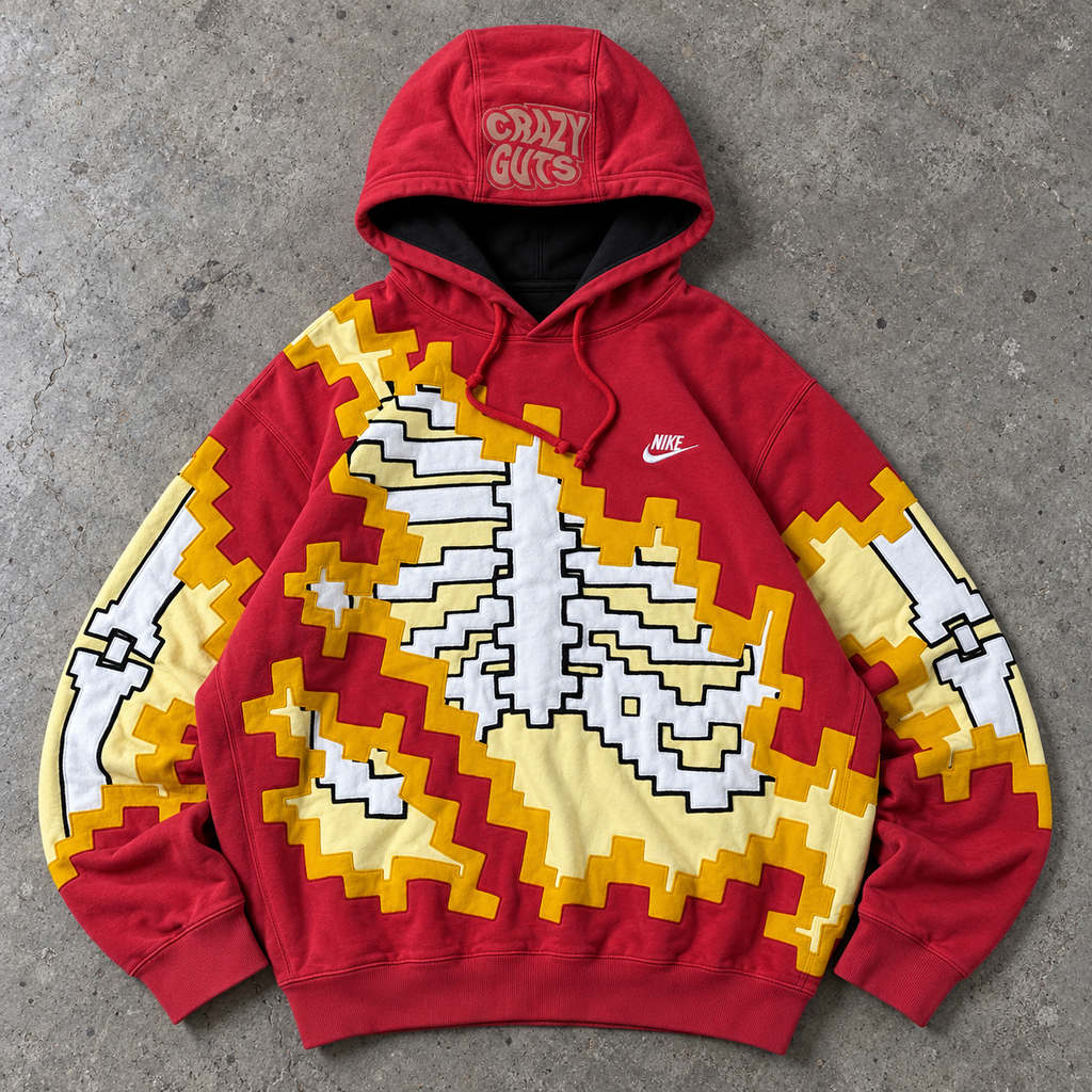 Crazy Guts Pixel Skeleton Red Graphic Hoodie