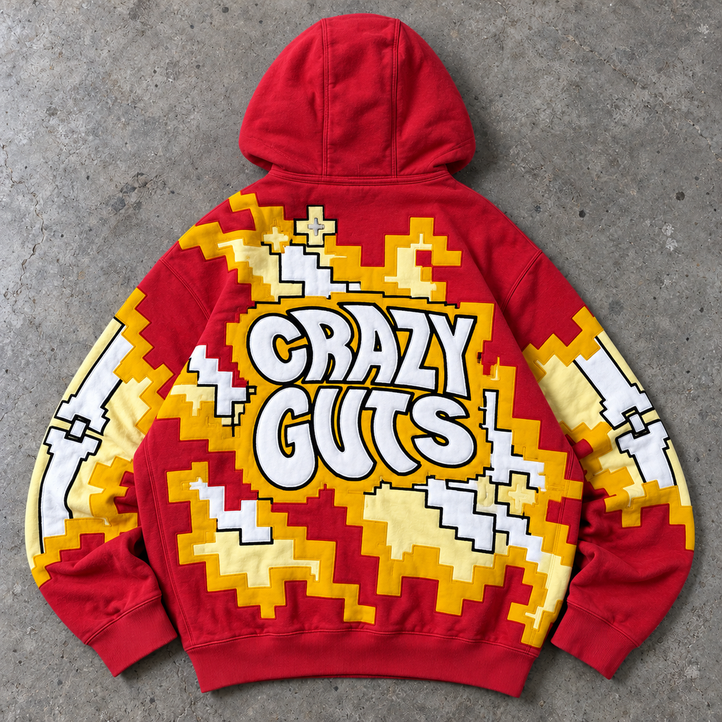 Crazy Guts Pixel Skeleton Red Graphic Hoodie