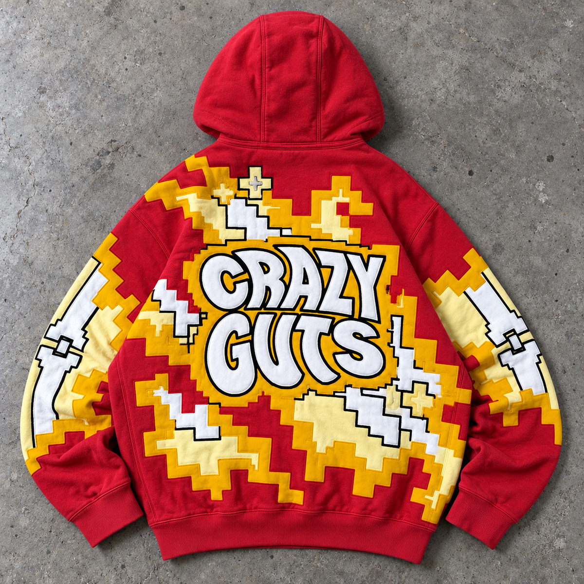 Crazy Guts Pixel Skeleton Red Graphic Hoodie