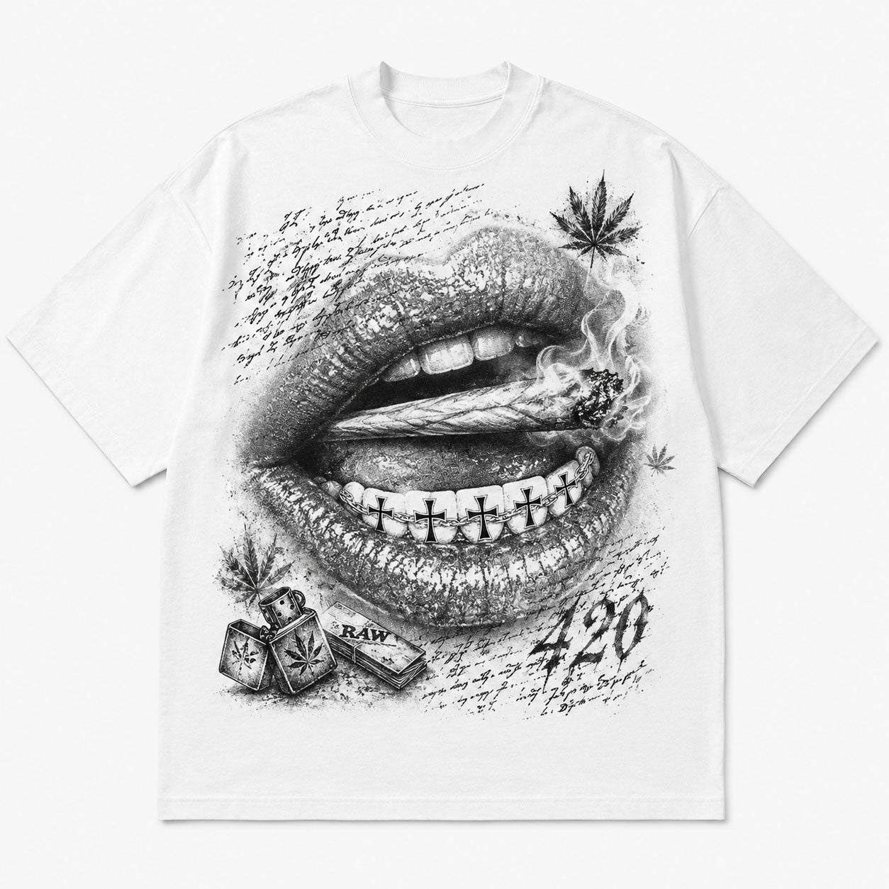 Cross Grillz Smoking Lips 420 Graphic T-Shirt