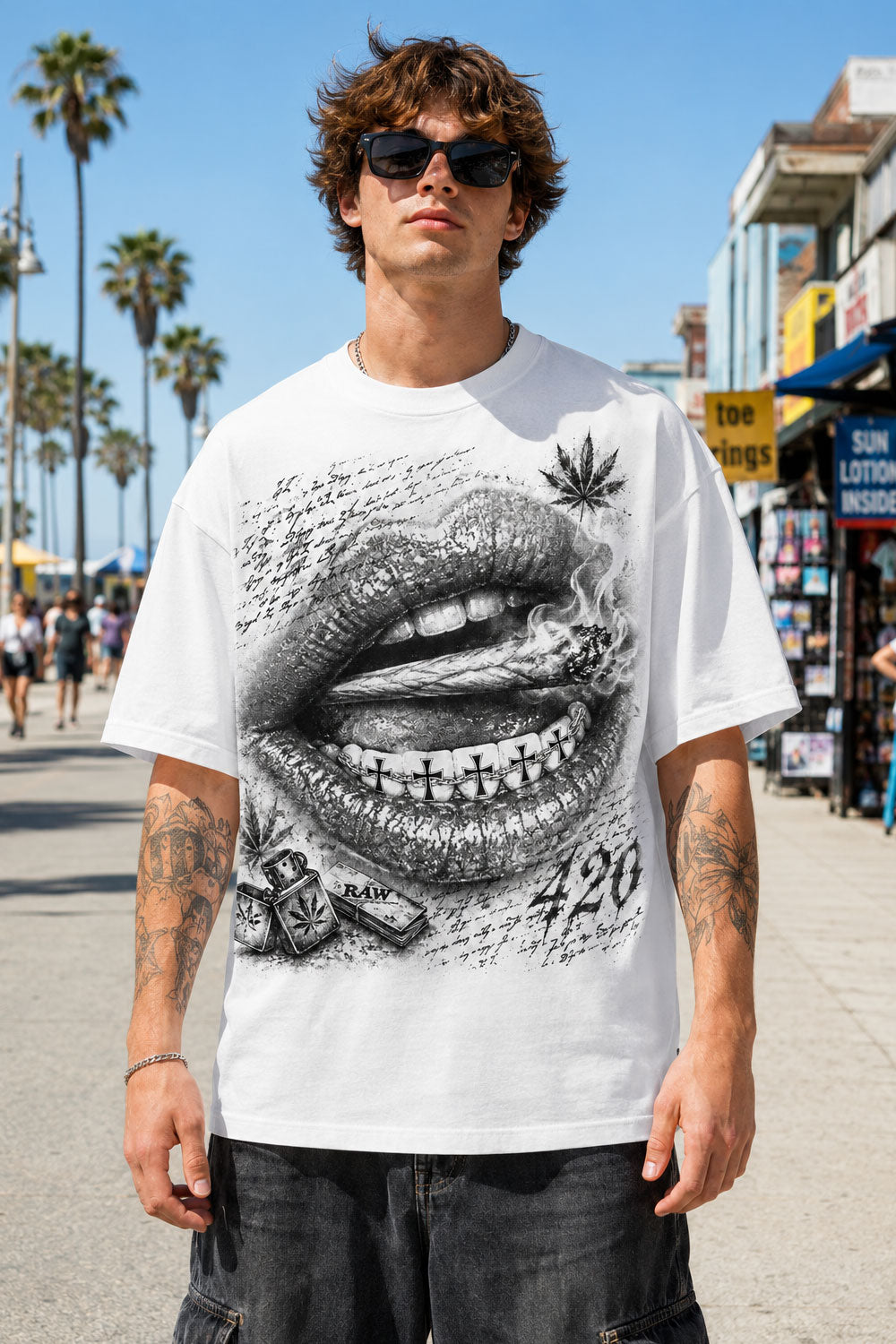 Cross Grillz Smoking Lips 420 Graphic T-Shirt