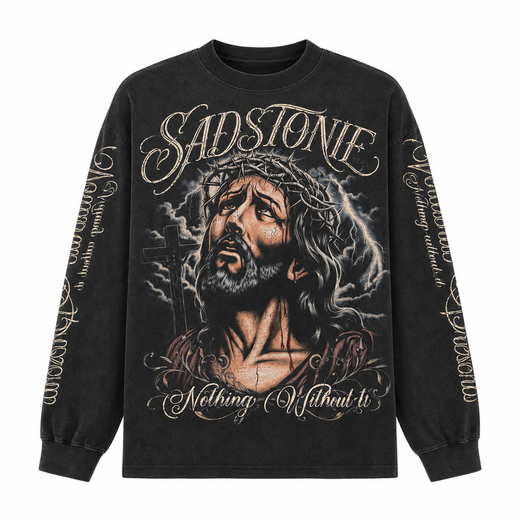 Crown of Thorns Jesus Graphic Long Sleeve Shirt