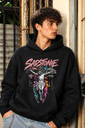 Crucifix Splatter Graphic Black Cropped Hoodie