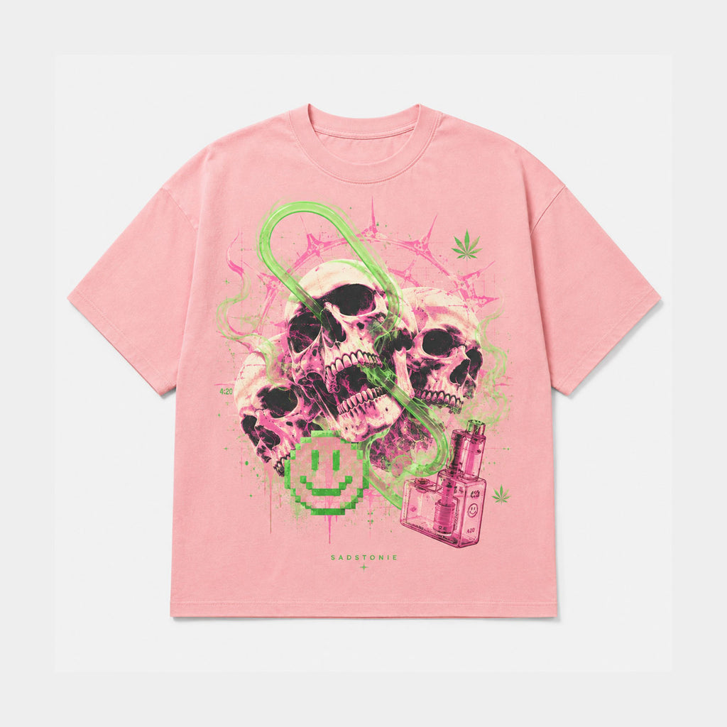 Cyber Skulls Vape Smoke Pink Graphic T-Shirt