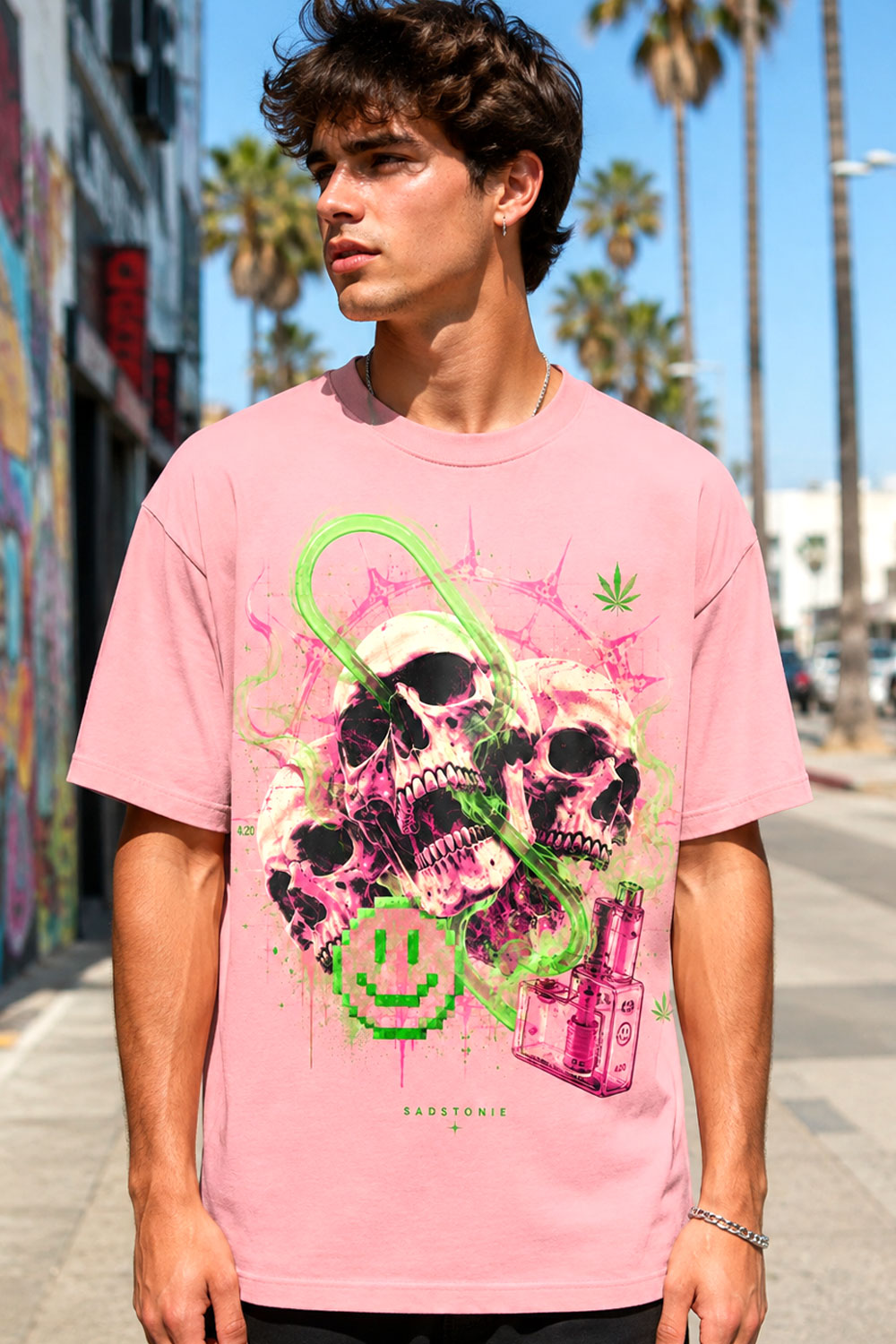 Cyber Skulls Vape Smoke Pink Graphic T-Shirt
