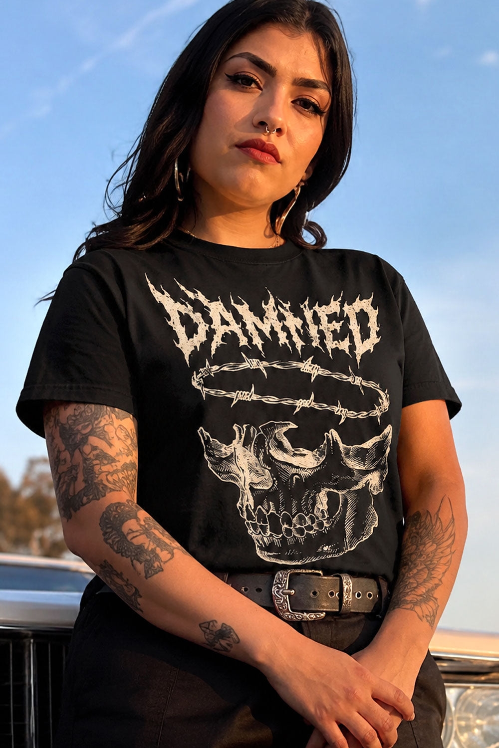 Damned Skull Barbed Wire Gothic Graphic Tee