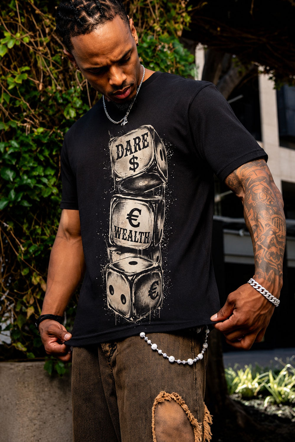 Dare For Wealth Dice Graphic Streetwear Tee