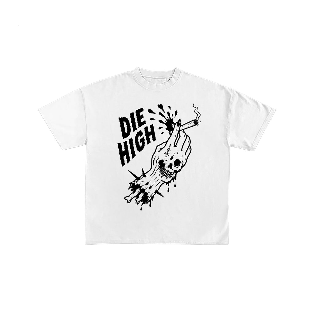 Die High Skull Hand White Graphic T-Shirt