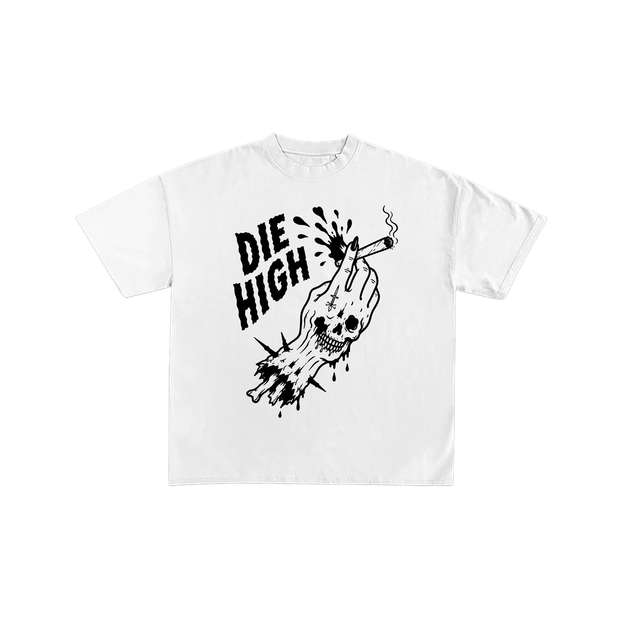 Die High Skull Hand White Graphic T-Shirt