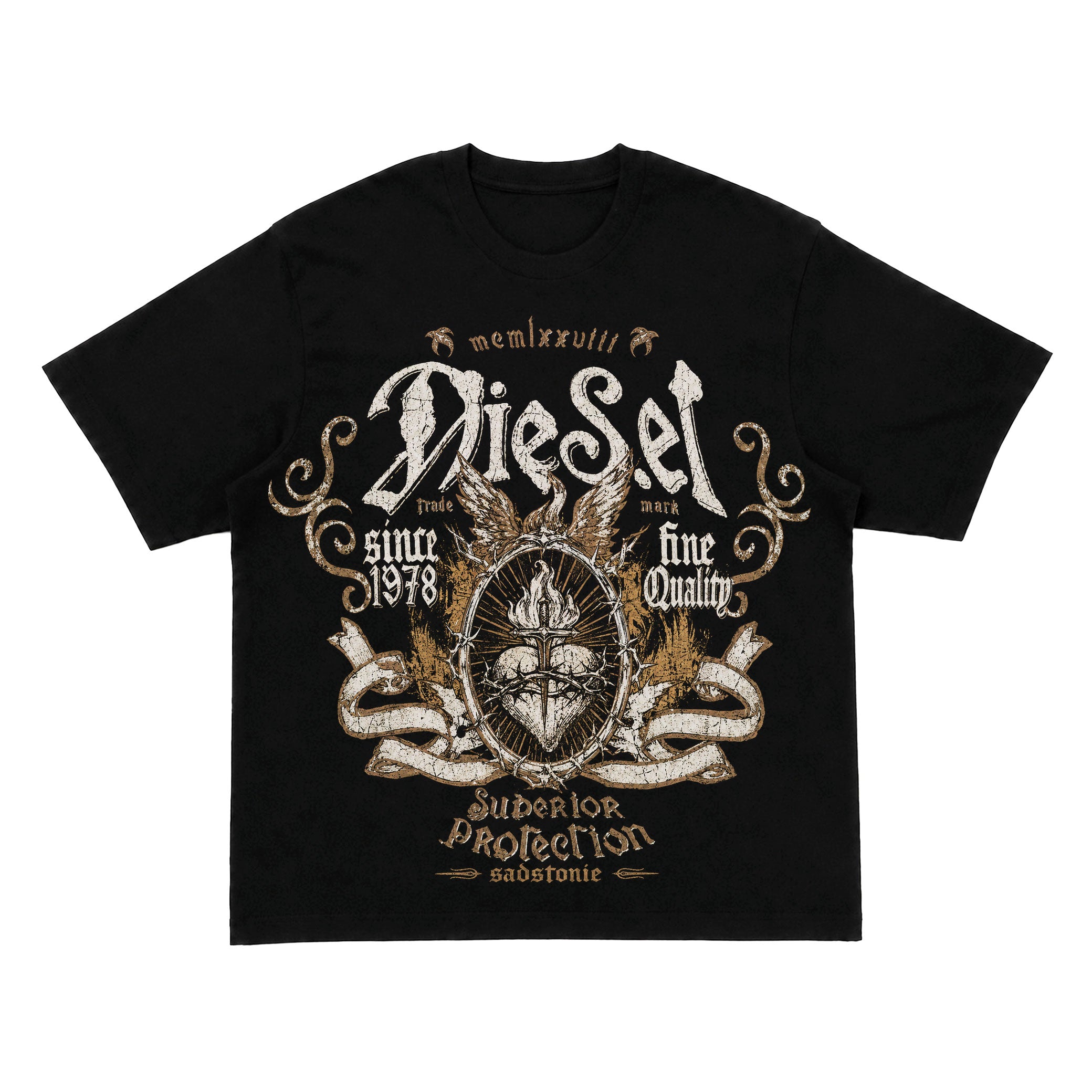 Diesel Vintage Sacred Heart Grunge Graphic T-Shirt