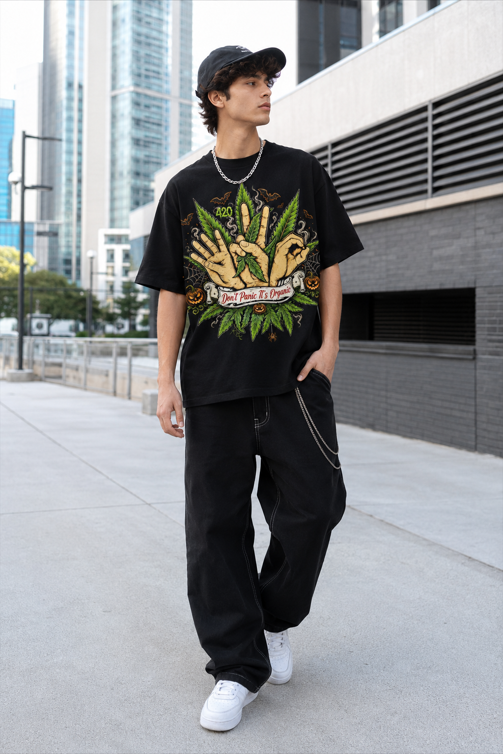 Dont Panic Its Organic Halloween 420 Graphic Tee