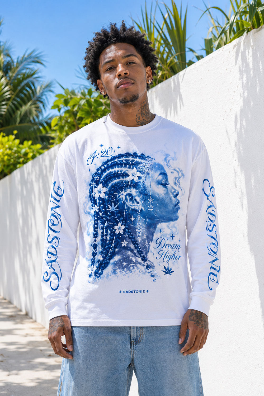 Dream Higher Blue Portrait Long Sleeve Shirt
