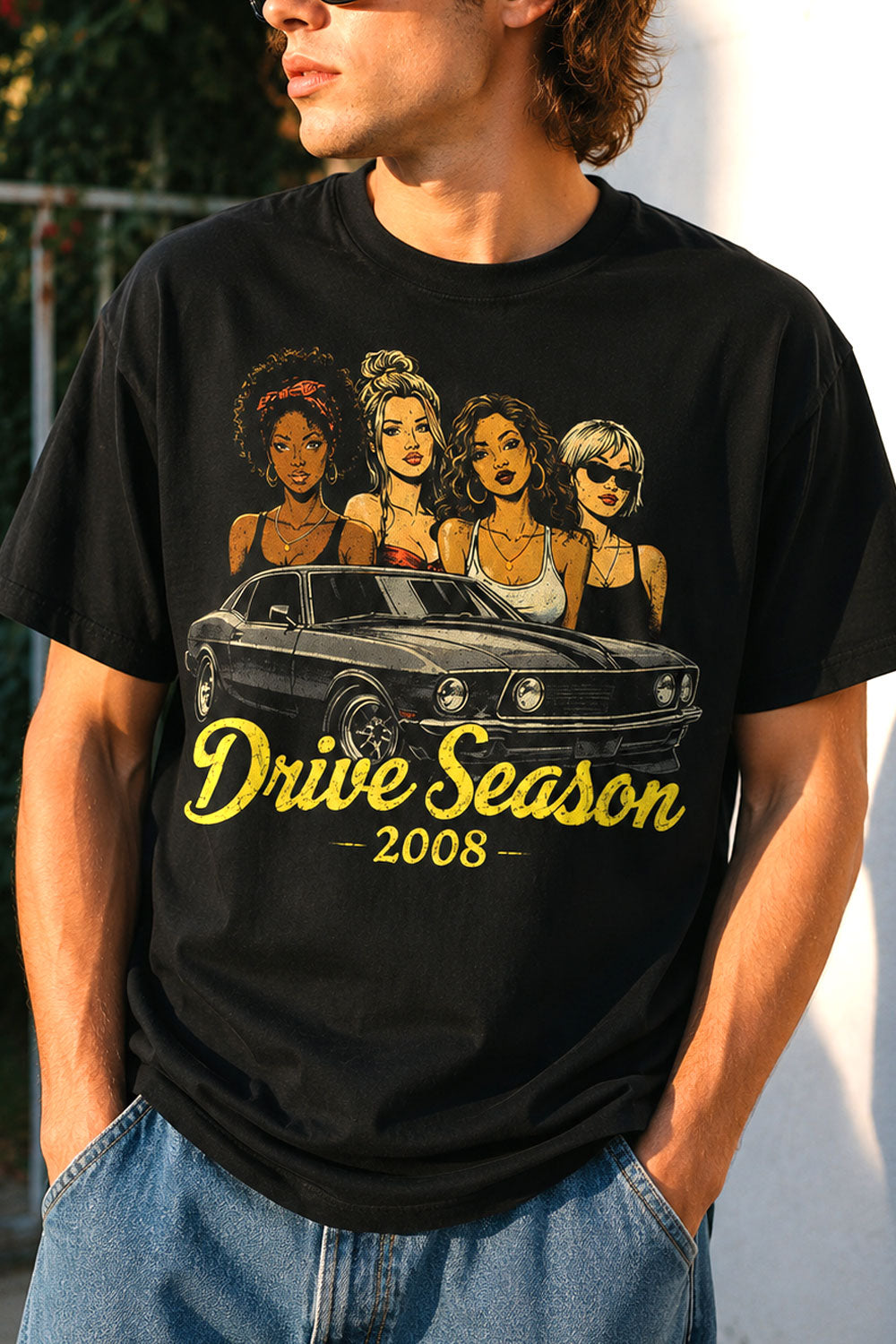 Drive Season 2008 Vintage Car & Girls Graphic Tee